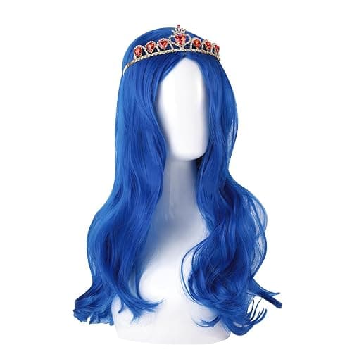 KDLCY Evie Descendants Costumes Wigs Cosplay Wig with Crown for Halloween Costumes and Party (Long Blue) - Image 1