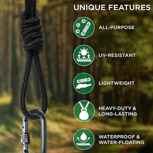 TECEUM Rope – 90 Feet x 3/8 Inch (10mm) – Black – Strong All-Purpose Utility Rope – Camping, Crafting, Flag Pole, Indoor & Outdoor – Polypropylene Nylon Poly Lightweight Diamond Braided Cord thumbnail 4