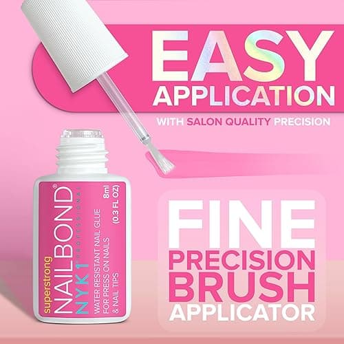 Super Strong Nail Glue for Press On Nails, Nail Tips & Acrylic Nails (8ml) NYK1 NailBond Brush On Glue for Press Ons, Tips & Acrylics - Long Lasting, Maximum Strength, Mess-Free Application thumbnail 4