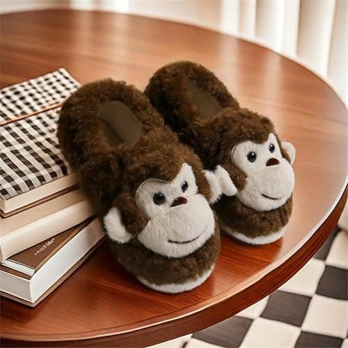 WMYDHCGD Monkey Animal Slippers for Women Cute Plush Home Warm Winter Indoor Shoes thumbnail 5