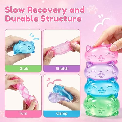 Stress Cat Toy, Sensory Fidget Toy, Sugar Filled Squishy Toys for Kids Stress Relief - High Density Squeeze Balls,Ultra-Soft Decompression Venting Toys-Green thumbnail 4