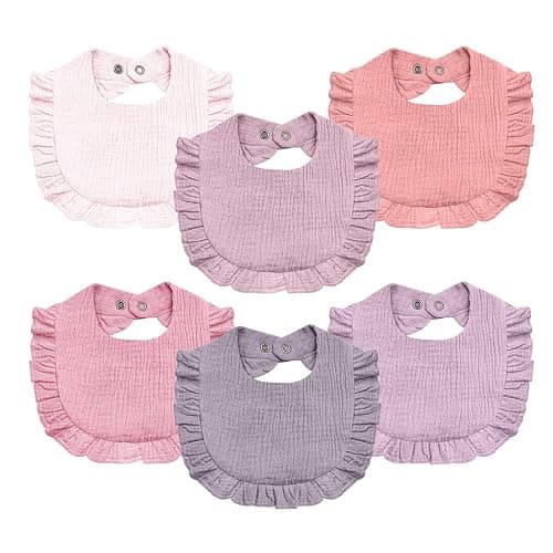 Baby Muslin Bibs,6 Pcs Drool Bandana Bibs for Baby Girl Drooling and Teething,Soft and Absorbent Cotton for Newborn - Image 1