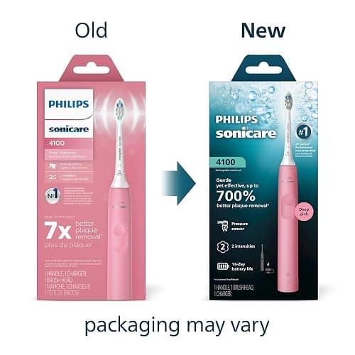 Philips Sonicare 4100 Rechargeable Electric Toothbrush, Deep Pink | 700% More Plaque Removal¹, Pressure Sensor, 2 Brush Settings, 2-Week Battery, 2-Minute Guided Timer, HX3681/26 thumbnail 2