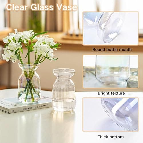 Gute Glass Vases for Decor, Modern Decorative Flower Vase Centerpieces Table Home Indoor Desk Decor Living Room, Kitchen, Office Wedding or Housewarming Gifts (Clear) thumbnail 4