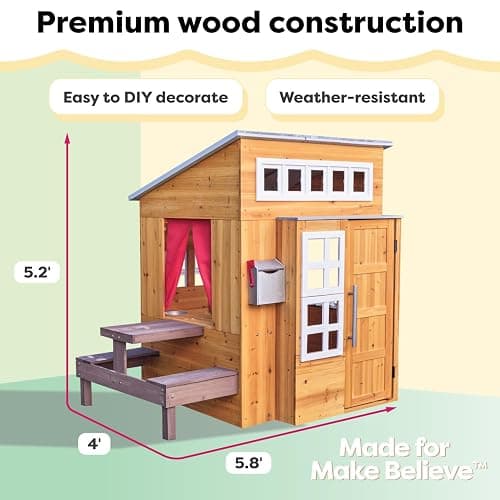 KidKraft Modern Outdoor Wooden Playhouse with Picnic Table, Mailbox and Outdoor Grill ,Gift for Ages 3+ thumbnail 3