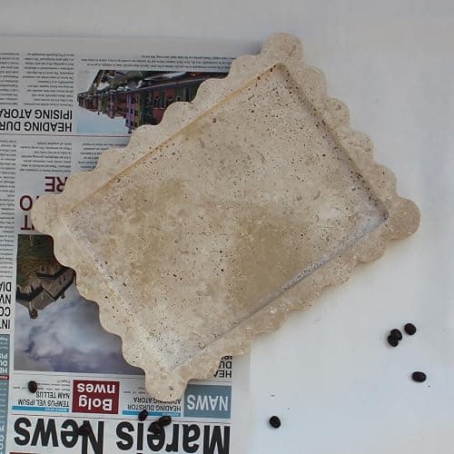 Natural Luxury Scalloped Marble Tray 10.8"x8", Rectangle Vanity Tray for Bathroom Kitchen Counter, Decorative Tray for Dresser Home Decor - Beige Travertine thumbnail 5
