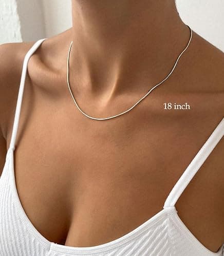FUNEIA 925 Sterling Silver Necklace for Women Trendy Dainty Real Silver Chain Necklace Simple Thin Box Chain Beaded Chain Snake Chain Herringbone Necklaces Jewelry 14/16/18 Inch thumbnail 4