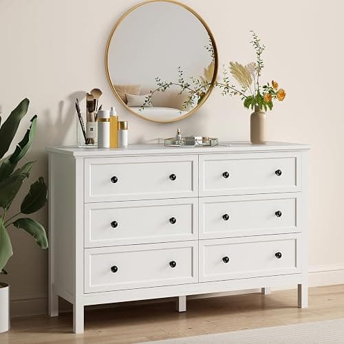 CARPETNAL White Dresser for Bedroom, 6 Drawer Dresser with Wide Drawer and Metal Handles, Wood Dressers & Chests of Drawers for Hallway, Entryway. thumbnail 4