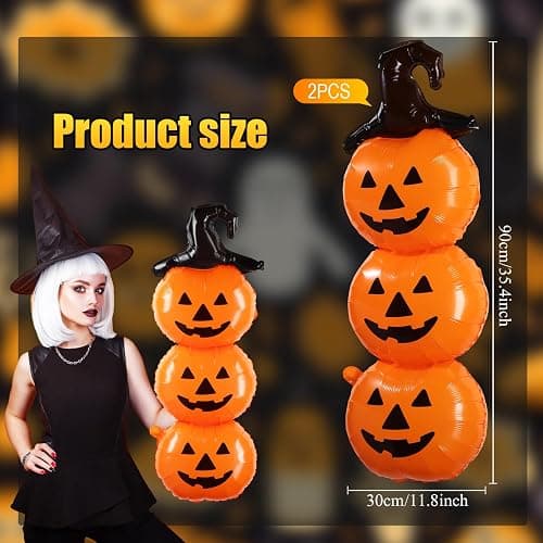 Liliful 2 PCS Scary Halloween Balloons Decorations Set - 31.5 Inch Foil Halloween Pumpkin Balloons for Holiday Birthday Party Supplies, Orange thumbnail 3