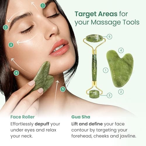 PLANTIFIQUE Jade Roller & Gua Sha Set – Real Jade Facial Tools for Skin Care Routine – Certified Face Massager for Radiant Skin thumbnail 4