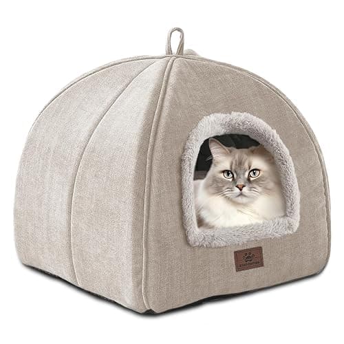 WINDRACING Cat Bed for Indoor Cats - Cat Cave Cat House Cats Tent with Removable Washable Cushioned Pillow, Soft and Self Kitten beds (Large, Beige) - Image 1