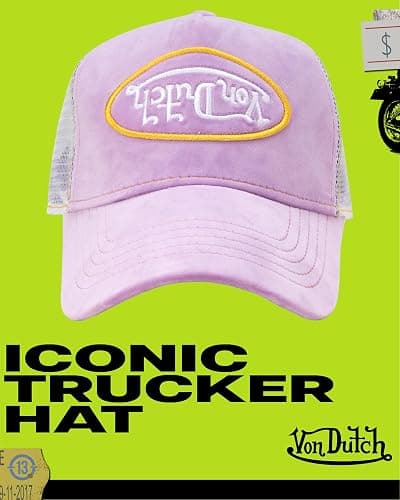 Von Dutch Unisex Velvet Trucker Hat, Curved Bill, Mesh Back, Snapback | Soft Texture Adds Standout Style and Attitude, Ventilated Panel Keeps It Lightweight, Structured Crown Holds Its Shape thumbnail 2