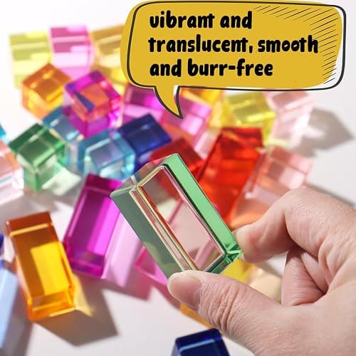 30 Pcs Mixed Acrylic Blocks Set - 10 Long (2.5x2.5x5CM) + 20 Cube (2.5x2.5x2.5CM) Rainbow Gem Blocks, Sensory Stacking Toy for 1 2 3 4 Years Old, Boys Girls Gift with Rich Building Possibilities thumbnail 7