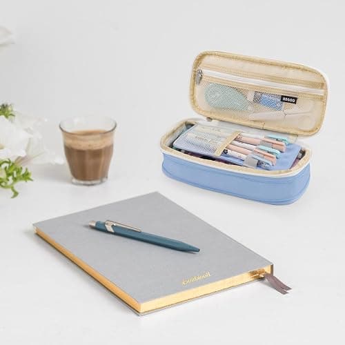 Koncci Large Pencil Case, Expandable Special Pencil Bag Double Zipper Blue | Stationery Storage Organizer Multiple Compartments Aesthetic Cute Pencil Pouch for School Office Kids Students thumbnail 7