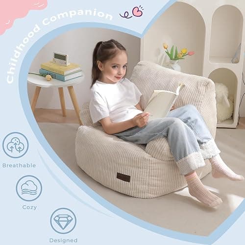 MAXYOYO Kids Bean Bag Chair, Stuffed Toddler Bean Bag Sofa with Filler Bean Bag Chair for Boys and Girls, Lazy Sofa with Pocket Floor Chair for Gaming, Reading, Beige thumbnail 7