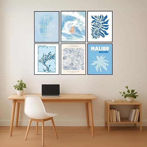 Blue Beach Coastal Wall Decor - 8x10 Inches Set of 6 UNFRAMED Cowgirl Granddaughter Posters & Prints - Ocean Nautical Surfboard Neutral Wall Art - Aesthetic Summer Minimalist Abstract Beachy Wall Art (8x10" Beach Poster) thumbnail 5