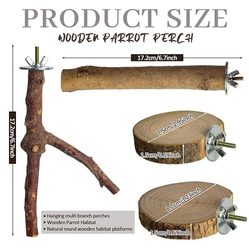 StyEdEk 8 Pack Natural Wood Bird Perches Parrot Perch Stand Parakeet Toys Bird Cage Accessories for Budgerigar Cockatiels, Conures thumbnail 2