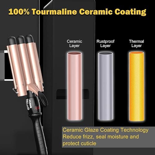 kuwa Crimper Hair Tool, 15 Variable Temperature with LCD Display Hair Crimper, Waver Hair Tool,3 Barrel Curling Iron, hairCrimper for Women,Long-Lasting Natural Tight Waves thumbnail 4