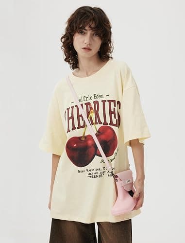 Aelfric Eden Oversized Graphic Tees Unisex Cherries Print T Shirts Casual Summer Short Sleeve Top Cotton Cute Tee Shirt thumbnail 2