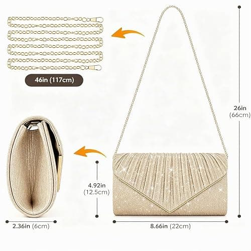 ERKOON Damen Clutches, elegante Abendhandtasche mit abnehmbarer Kette, Pailletten-Tasche für Hochzeit, Braut, Abschlussball und Party thumbnail 4