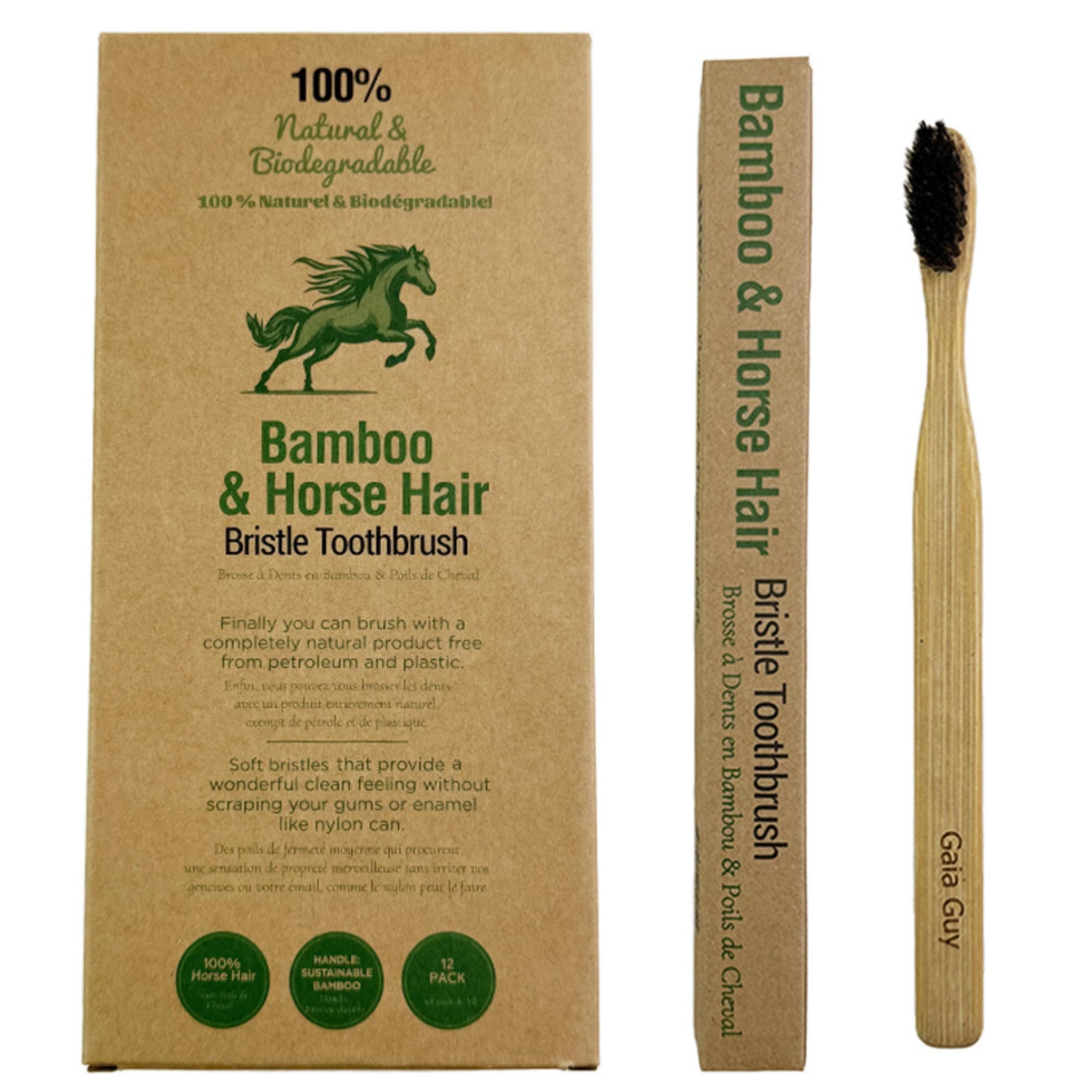 Gaia Guy Soft Natural Bristle Bamboo Toothbrush (NO Nylon - Horse Hair ONLY) - Totally Compostable & Biodegradable Soft Horsehair Bristle and Bamboo Toothbrushes - Zero Waste & Plastic-Free - Image 1