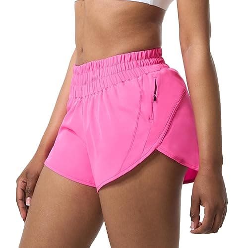 Aurefin Athletic Shorts for Women,Women's Quick Dry Workout Sports Active Running Track Shorts with Elastic and Zip Pockets - Regular Fit - Medium - Sonic Pink thumbnail 3