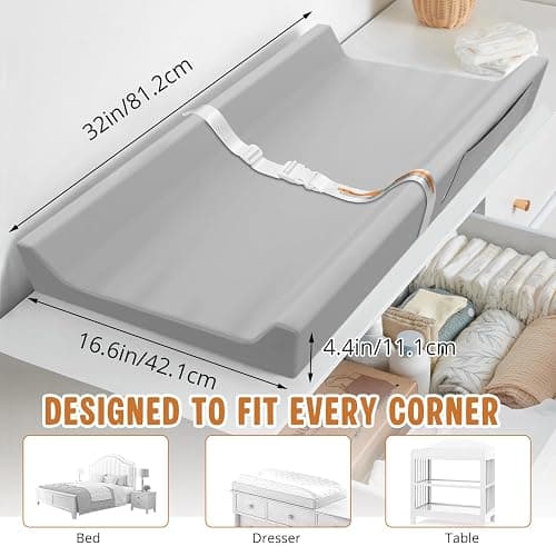 JVEOO Vegan Leather Baby Changing Pad, Waterproof & Wipeable Soft Diaper Changing Mat 80 x 40 x 10 cm Comfortable Infant Changing Station for Dresser & Table thumbnail 2