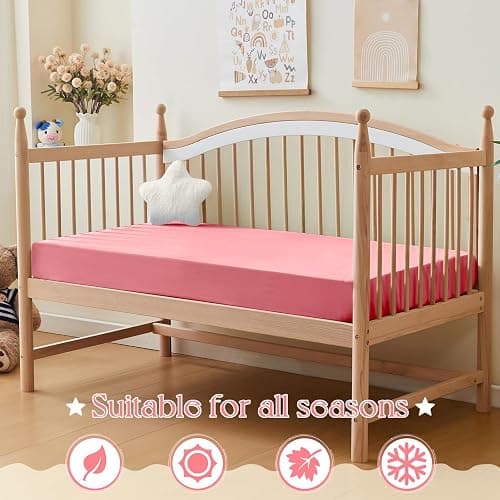 KKJIAF 1 Pcs Light Pink Baby Crib Sheets, Fitted Crib Sheet for Boys Girls - 28x52x8 Inches Viscose Derived from Bamboo, Breathable & Soft thumbnail 4