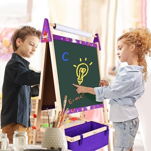Joyooss Art Easel for Kids Easel for Toddlers,Adjustable Standing Wooden Toddler Easels Kid Whiteboard & Chalk Board Kids Dry Erase Board,Art Easel for Kid Age 2-4 4-8 9-12 Drawing Easels thumbnail 2