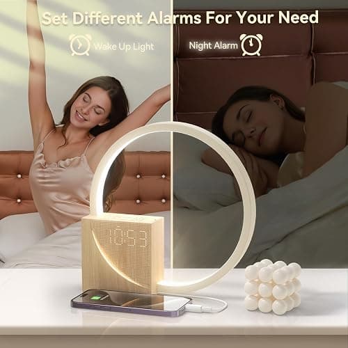Vivilumens Sunrise Alarm Clock for Heavy Sleepers Adults, Wake-up Light, Sleep Aid 10 White Noise Sound Machines with 30/60/90 Timer, 3 Level Dimmable Touch Table Lamp with Snooze USB Charger Port thumbnail 3