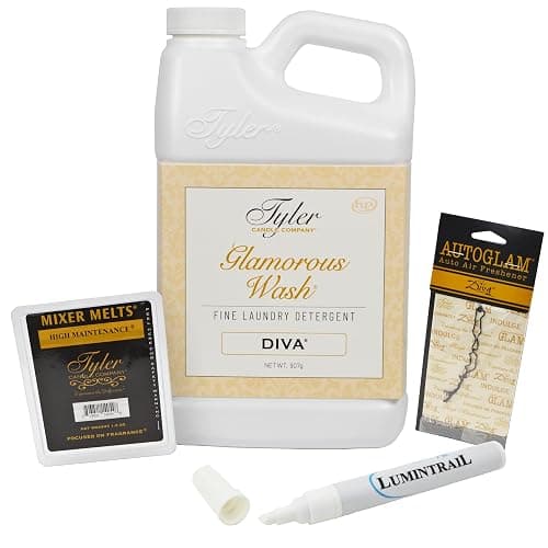 Tyler Candle Laundry Detergent Glamorous Wash, Diva 32 oz Bundle with Tyler Candle Mixer Melts, Autoglam Freshener, and Stain Remover Pen, (32111) - Image 1