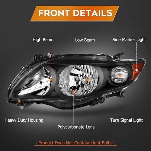 LBRST Headlight Assembly for Toyota Corolla 2009 2010 Black Housing Amber Reflector Clear Lens Driver and Passenger Side Headlamp thumbnail 3