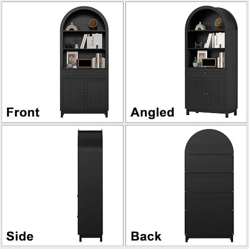 TEROL Arched Pantry Cabinet, 71" Kitchen Pantry Cabinet with Smooth Gliding Drawers and Adjustable Shelf, Wood Storage Cabinets Anti-Tipping, Modern Farmhouse for Living Room, Dining Room (Black) - Black thumbnail 6