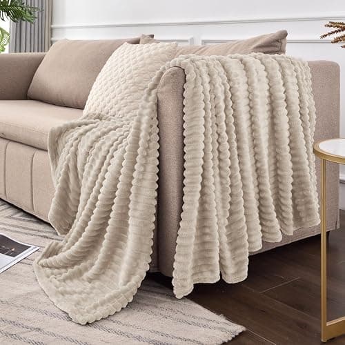 BEDELITE Fleece Throw Blanket for Couch – 3D Ribbed Jacquard Soft and Warm Decorative Fuzzy Blanket – Cozy, Fluffy, Plush Lightweight Linen Throw Blankets for Bed, Sofa, 50x60 inches thumbnail 7