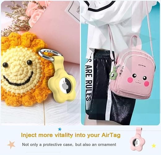 Flower AirTag Holder for Apple AirTag, Silicone Case Key Ring Pink & Green | Cute silicone AirTag holder protects your tracker from scratches and attaches easily to pets, keys, bags, and backpacks. thumbnail 2