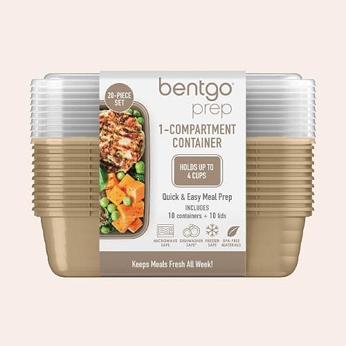 Bentgo Prep - 20-Piece 1-Compartment Reusable Meal Prep Containers with Lids, PFAS & BPA Free Materials, Durable, Microwave, Freezer, & Dishwasher Safe To Go Food Storage (Gold) thumbnail 8