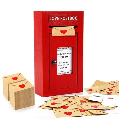 JULEASEL Romantic Love Postbox with 50 Mini Love Notes and Envelopes for Him, Cute Couple Gifts for Boyfriend, LoveLetter, Long Distance Relationship Gifts