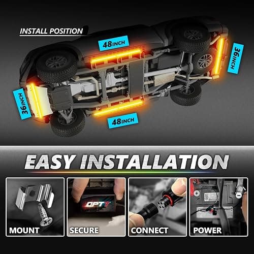OPT7 Aura Pro Underglow LED Lights Kit for Car with APP & Remote Control, RGB Multicolor Modes, Music Sync, Waterproof Rigid Aluminum Light Bar, Exterior Neon Accent Underbody Lighting Kit thumbnail 5