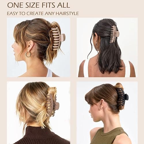 Large Hair Claw Clips 12 Pack, Flower Hair Clips for Thin Hair, Big Square Matte Strong hold for Thick Hair, 3 Styles Hair Clips for Women Thick Hair Neutral Colors thumbnail 3