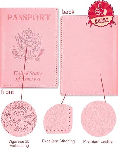 Sizobi Leather Passport Holder Covers, Passport Holder for Travel Women, RFID Blocking Wallet Case, International Travel Must Haves Travel Accessories for Women Men,Cruise Ship Essentials Gifts, Pink thumbnail 5