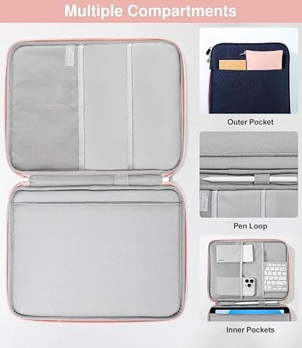 Dadanism 9-11" Tablet Sleeve Organizer Carrying Case with Handle for iPad 10th Gen 10.9", iPad 9/8/7th 10.2, iPad Air 11", iPad Pro 11", iPad Air5/4 10.9, Galaxy Tab A9+ Plus 11", Indigo & Pink - Indigo thumbnail 3