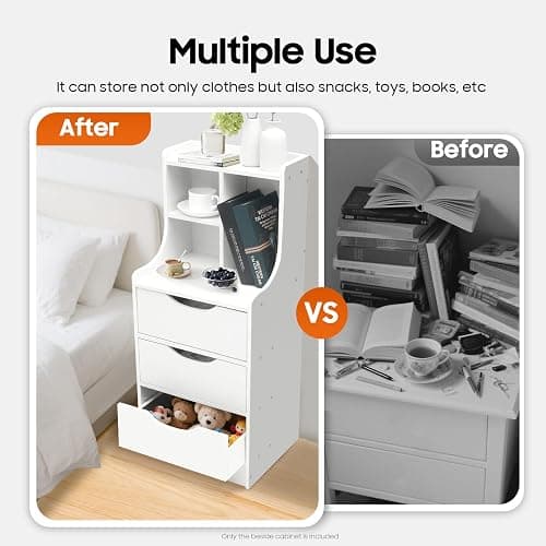 Nightstand with 3 Drawers, 33.4 in Tall Storage Night Stand with Hutch, Nightstands Bedside Table with Drawers & Storage Shelf, 3 Drawer Dresser, Small Bed Side End Tables for Bedroom, Living Room thumbnail 7