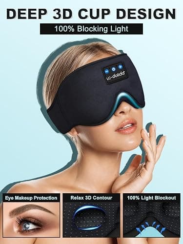 LC-dolida Sleep Headphones, 3D Sleep Mask Bluetooth Wireless Music Eye Mask, Sleeping Headphones for Side Sleepers Sleep Mask with Bluetooth Headphones Ultra-Thin Stereo Speakers Perfect for Sleeping thumbnail 2
