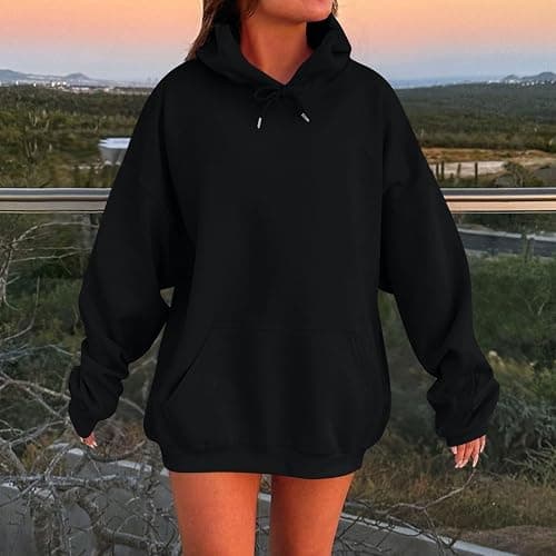 Womens Oversized Hoodies Winter Cute Sweatshirts Pullover Fashion Tops Trendy Outfits - X-Large - Black thumbnail 2