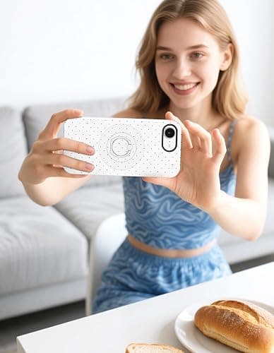 Jusy Compatible with Magsafe Polka Dot Phone Case for iPhone 16e, Cute Aesthetic Magnetic Ring Holder Stand Case, Soft TPU and Hard PC Protective Phone Cover for Women Girls - White Polka Dot thumbnail 5