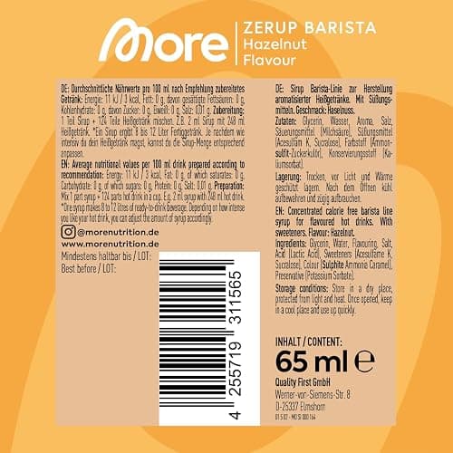 MORE Barista Zerup, Hazelnut, 65 ml, für Kaffee, Tee und Heißgetränke, vegan, zero Kalorien - made in Germany thumbnail 2