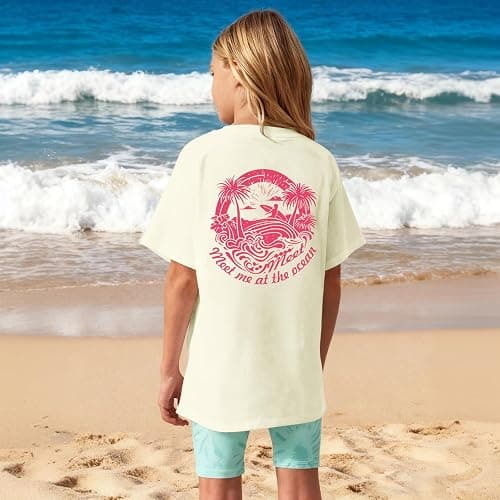 Girls Cute Graphic Tees Kids Hawaiian Beach Shirts Meet Me at The Ocean Shirts Toddler Oversized Tshirt Summer Tops thumbnail 5