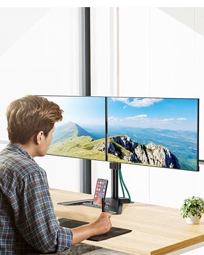 MOUNT PRO Dual Monitor Stand, Free-Standing Full Motion Monitor Desk Mount Fits 2 Screens up to 27 inches,17.6lbs with Height Adjustable, Swivel, Tilt, Rotation, VESA 75x75 100x100, Black thumbnail 2