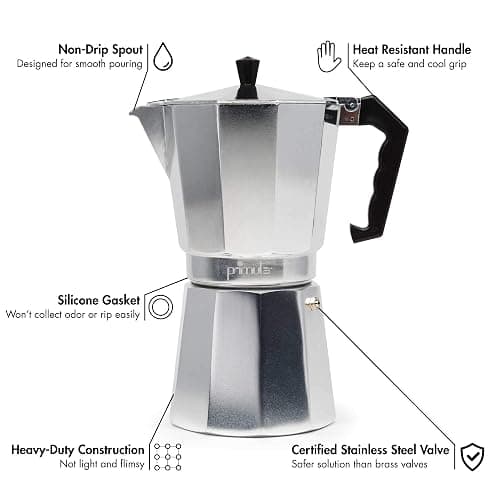 Primula Classic Stovetop Espresso and Coffee Maker, Moka Pot for Italian and Cuban Café Brewing, Greca Coffee Maker, Cafeteras, 12 Espresso Cups, Silver thumbnail 2