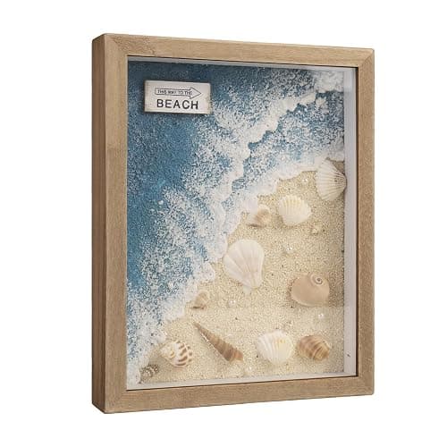 pechpell Beach Wall Decor With 3D Seashell Conch Waves, Teal Blue Coastal Themed Room Beach House Sign Table Shelf Wall Art, Beachy Aesthetic Nautical Bathroom Bedroom Decorations For Home - Image 1